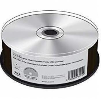 BD-R - Caja de 25 GB de 6 velocidades de Escritura, Plateada, sin Imprimir/en Blanco, Totalmente Metalizada
