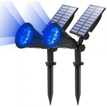 T-SUN (2 Unidades Foco Solar, Impermeable Luces Solares Exterior, Luz de Jardín, 2 Modos de Iluminación Opcionales, ángulo de 180° Ajustable, Luz de Proyecto Solar para Entrada, Camino.(Azul)