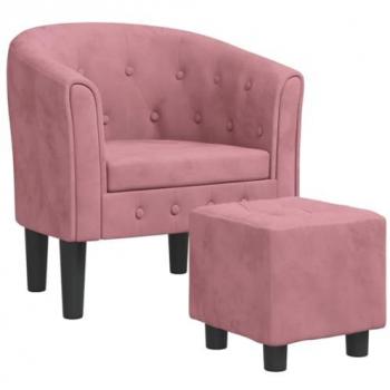 Sillón con Taburete de Terciopelo Rosa VidaXL