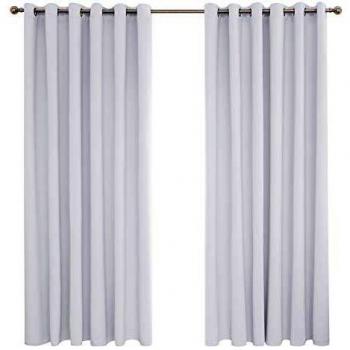 Deconovo Cortinas de Salón Habitacion Opacas Térmicas Aislantes Dormitorio para Habitacion Moderna con Ojales 2 Piezas 229 x 274 cm Gris Blanco