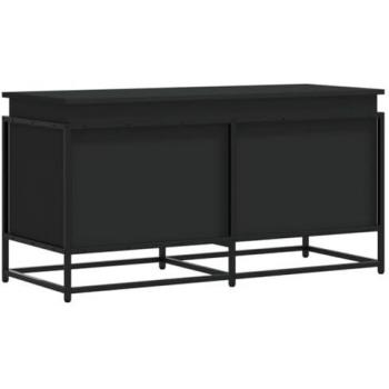 Caja almacenaje con tapa de madera ingeniería negra 100x40x51,5 cm, ideal para almacenamiento de mantas y juguetes
