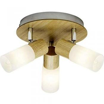 Lámpara de Techo Babsan 3 Focos E14 en Madera Clara y Blanco, Cabezas Orientables