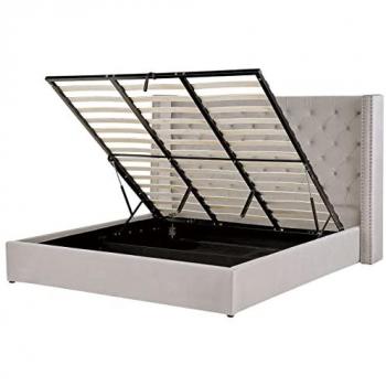 Cama con Almacenaje de Terciopelo Gris Claro 180 x 200 cm y Cabecero Alto Lubbon