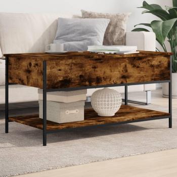 Mesa de centro de madera de ingeniería y metal 100x50x50 cm en color negro, roble sonoma y roble ahumado - Mesita de salón o comedor auxiliar