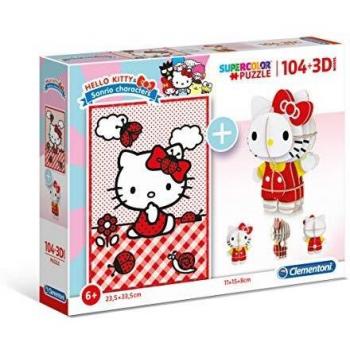 Clementoni- Puzzle 104 Piezas +Modelo 3D Hello Kitty