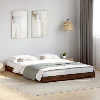 Cama de madera de ingeniería y metal marrón roble 140x200 cm