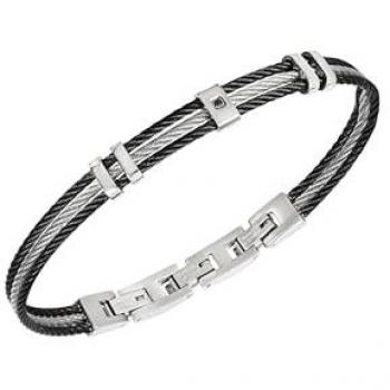 Pulsera LOOP de Hombre en Plata y Acero con Zirconia - Talla 20