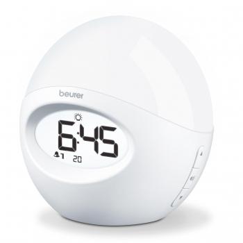 Beurer WL32 - Despertador con Luz, Simulación Amanecer y Atardecer, Pantalla LCD Retroiluminada, Alarma Despertador, 10 Espacios Memoria, Color Blanco