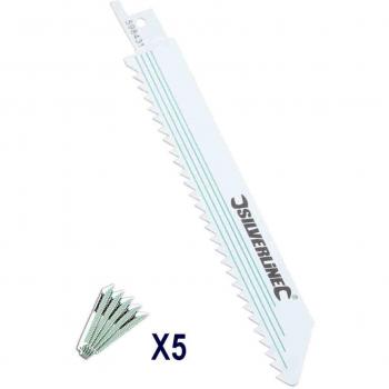 Cuchilla para sierra sable Silverline 598431, madera, 5 piezas, 150 mm, 6 TPI