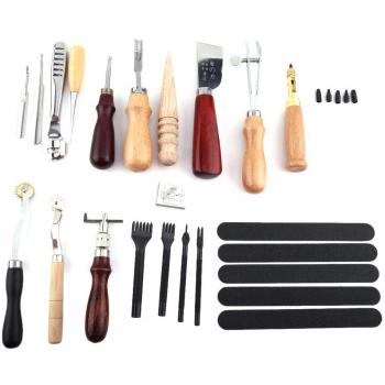 24pcs Set Herramientas de costura de piel con mano maroquinerie DIY grabado bricolaje artesanía de piel de coser