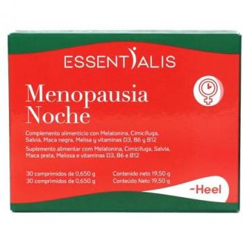 Comprimidos Nocturnos para Menopausia Essentialis - 30 Unidades con Extractos de Plantas, Melatonina y Vitaminas D, B6 y B12 - Sin Estrógenos ni Soja