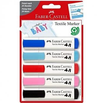 Faber-Castell 159530 - Blister con 5 marcadores textiles. Baby-party.