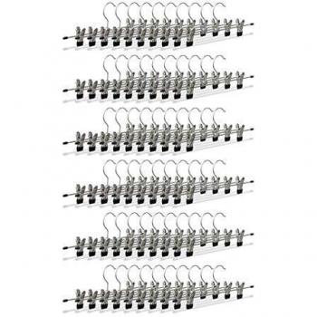 Set de 60 perchas metálicas ajustables con clip antideslizante para pantalones y faldas, color plata/negro, dimensiones 9 x 35,5 x 2,5 cm
