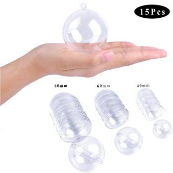 AerWo Plástico Transparente Baño Bomba Moldes &Transparente Rellenable Adornos de Bolas de Acrílico Con 3 Tamaño 40mm, 60mm, 80mm, 15 unidades, Decoración de Fiesta de Decoración de Navidad