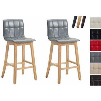 Set de 2 Taburetes Bregenz Gris Natural con Respaldo y Apoyapies, Altura de Asiento 75 cm