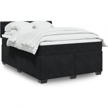 Cama box spring con colchón de muelles en terciopelo negro 140x190 cm
