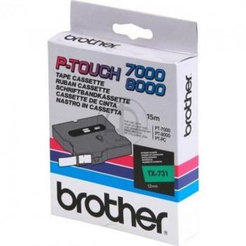 Cinta Laminada Brother TX731 - Texto Negro sobre Fondo Verde - Ancho 12mm x 15 metros
