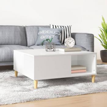 Mesa de café Sala de estar Blanco pulido 80x80x36,5 cm Madera multicapa