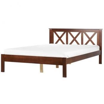Cama matrimonial de madera oscura con somier de listones 140 x 200 cm Tannay