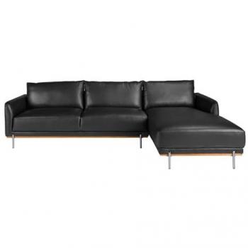 Sofá Chaise Longue Derecha de Piel Negra - 295 x 160 x 83 cm - Moderno y Elegante