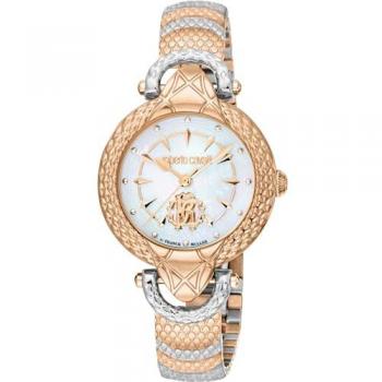 Reloj de Pulsera Analógico para Mujer Roberto Cavalli by Franck Muller - RV1L165M0101, Correa en Acero Inoxidable Oro Rosa y Dial de Nácar Blanco Antiguo