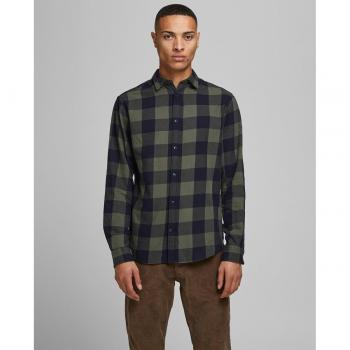 Jack & Jones Men's Slim Fit Gingham Twill Shirt in Dusty Olive