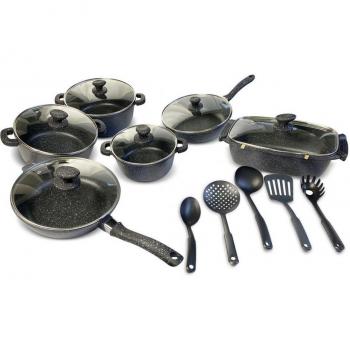 Juego de Ollas y Sartenes Antiadherentes en Piedra con 25 Piezas y Utensilios de Cocina