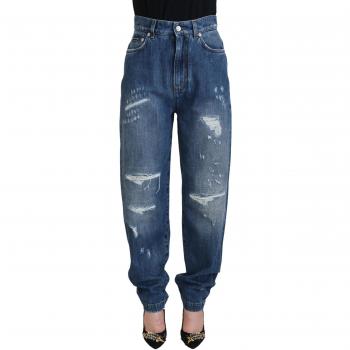 Dolce & Gabbana Blue Washed Cotton Tattered Denim Jeans - Loose-fit, Female, Size XS, IT40|S