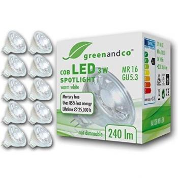 10 unidades de spots LED greenandco® MR16 GU5.3 3W