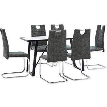 vidaXL Juego de Comedor 7 Piezas Cuero Sintético Mobiliario Decoración Interior Casa Hogar Robusto Duradero Resistente Funcional Práctico Útil Negro