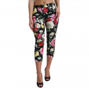 Dolce & Gabbana Black Floral Print Mid Waist Cropped Pants - IT40|S, Female, Multicolor, Size: XS