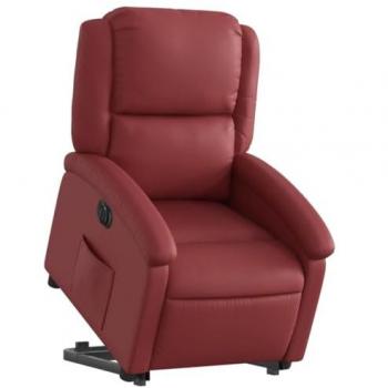 Sillón Elevable Eléctrico Reclinable en Cuero Artificial Rojo Tinto con Respaldo y Reposabrazos
