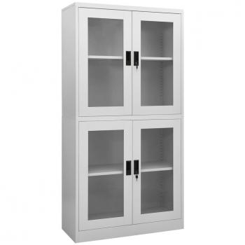 Gabinete de oficina gris claro 90x40x180 cm acero y vidrio