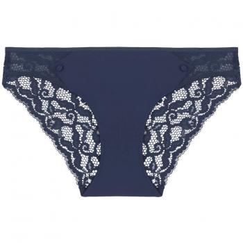 Lou 02242-021 Women's Belle de Lou Marine Blue Solid Colour Lace Briefs Knickers Bikini Xlarge