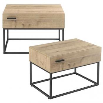 Set de 2 mesas auxiliares Hylte con espacio de almacenamiento, aglomerado, 39x55x40 cm - Negro/Efecto Roble
