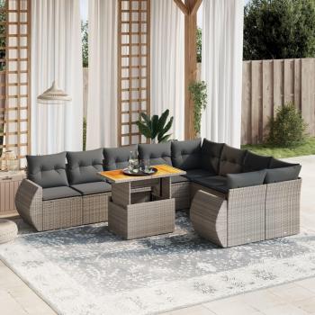 10-Piece Grey Poly Rattan Garden Sofa Set with Cushions