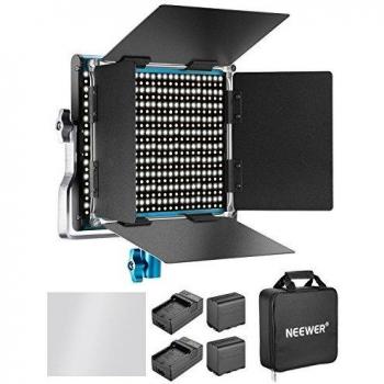 Neewer Regulable Bi-Color 660 LED Luz de Vídeo con Recargable 6600MAH Batería y Cargador Kit de Iluminación: 3200-5600K,CRI 96+ con U Soporte y Barndoor para Cámara Foto Estudio Video Filmación