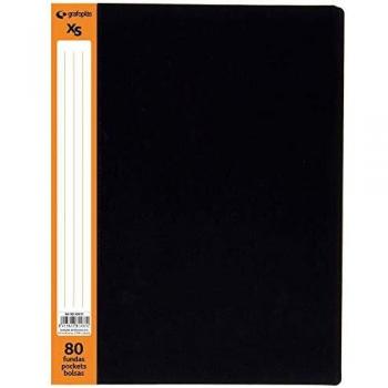 Grafoplás 98140810. Carpetas de 80 Fundas Piel Naranja, A4, Cubiertas PP Semi-Rígidas, Negro