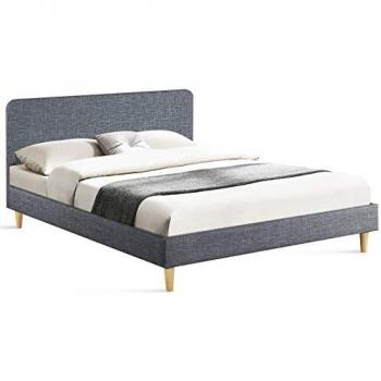 Cama doble escandinava Balta 160 x 200 cm tejido gris antracita con cabecera y somier