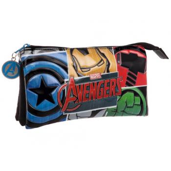 Los Vengadores Estuche Tres Compartimentos , Color Negro, 1.32 Litros