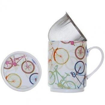 La Cija Bicis Tisana de Porcelana con Filtro de Acero Inoxidable, Blanco, 2 Unidad