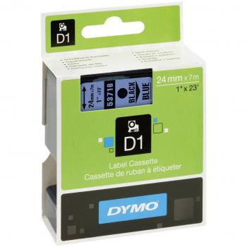 Dymo D1 Standard, Cintas para impresoras de etiquetas, 24 mm x 7 m, Negro sobre Azul, Estándar Pack