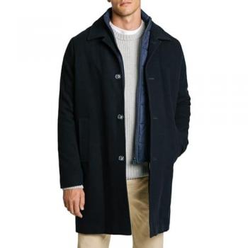 Pepe Jeans Trondheim Men's Wool Overcoat with Removable Vest, Casual Single-Breasted Coat in Dulwich Blue, Size M