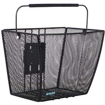 Cesta de manillar de bicicleta con malla cerrada y soporte extraíble negra