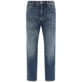 Dolce & Gabbana Men's Slim-Fit Washed Denim Jeans, Blue, Size XL