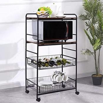 DYHOME Carrito Cocina 4 Niveles,Carrito de Servicio con Ruedas,Estilo Industrial, Estructura metálica, para Cocina y salón.