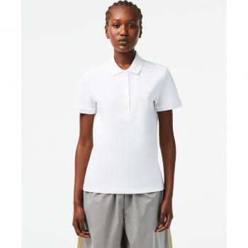 Lacoste Women's Stretch Cotton Piqué Polo Shirt - Slim Fit, White, Size 2XL