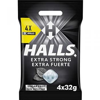 Halls Caramelos Duros Extra Fuerte Sabor Eucalipto sin Azúcar, 4 unidades de 32g en sachet