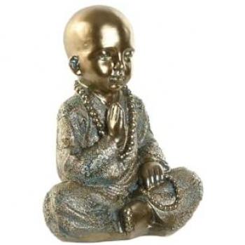 Figura Decorativa Monje Oriental Dorado 17 x 13,6 x 21,8 cm