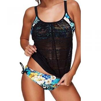 Ocean Plus Mujer Tankini de Malla Acolchada y Colorida con Calzoncillos Bikini Conjunto de Rayas Traje de Baño de Dos Piezas Ropa de Playa